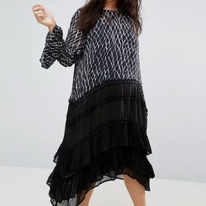 RELIGION PLUS Ruffle long sleeve Midi Dress